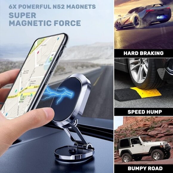 360° Rotation Magnetic Phone Holder Foldable Car Mount Stand Dashboard Universal - Picture 3 of 8